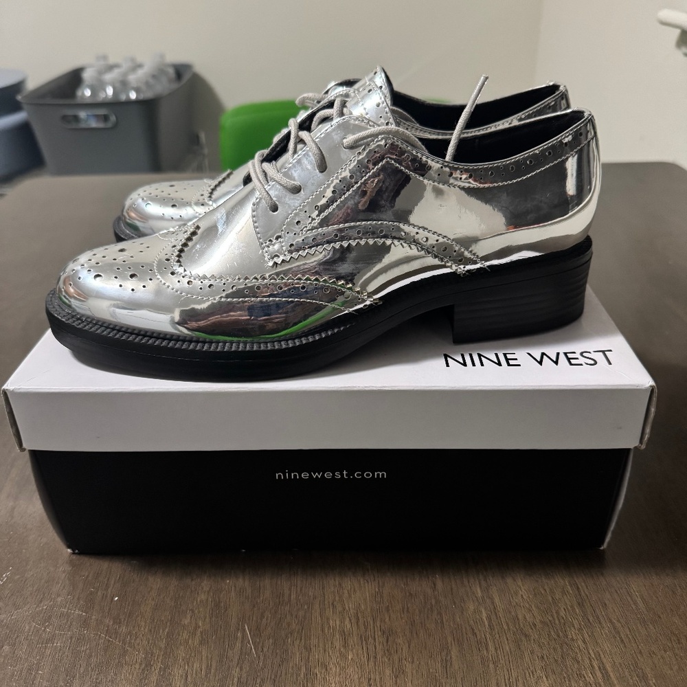 Nine West Silver Metallic Loafers